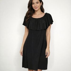 Annalee Black Off Shoulder Cowl Neck Ruffle Dress